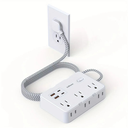 US Plug AC Outlet Power Strip – Braided Extension Cord with USB Type-C Charging, Smart Home Electrical Socket & Network Filter