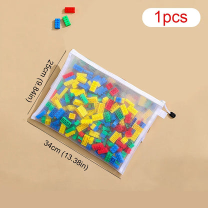 Children’s Puzzle & Building Block Storage Bag – Transparent Mesh Zipper Organizer for Toys, Cosmetics & Household Items