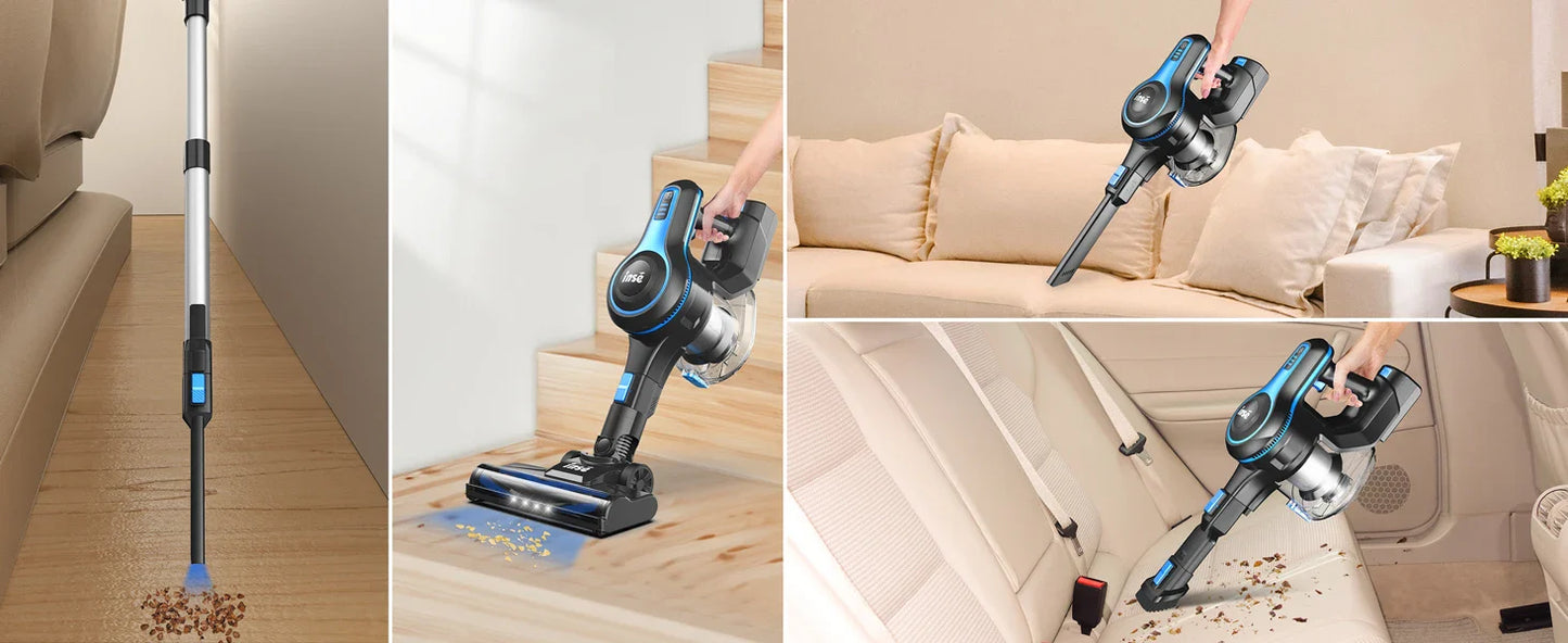INSE Cordless Vacuum Cleaner - 6 in 1, 20Kpa Suction, Lightweight Stick Vacuum with 2200mAh Rechargeable Battery for Home Cleaning
