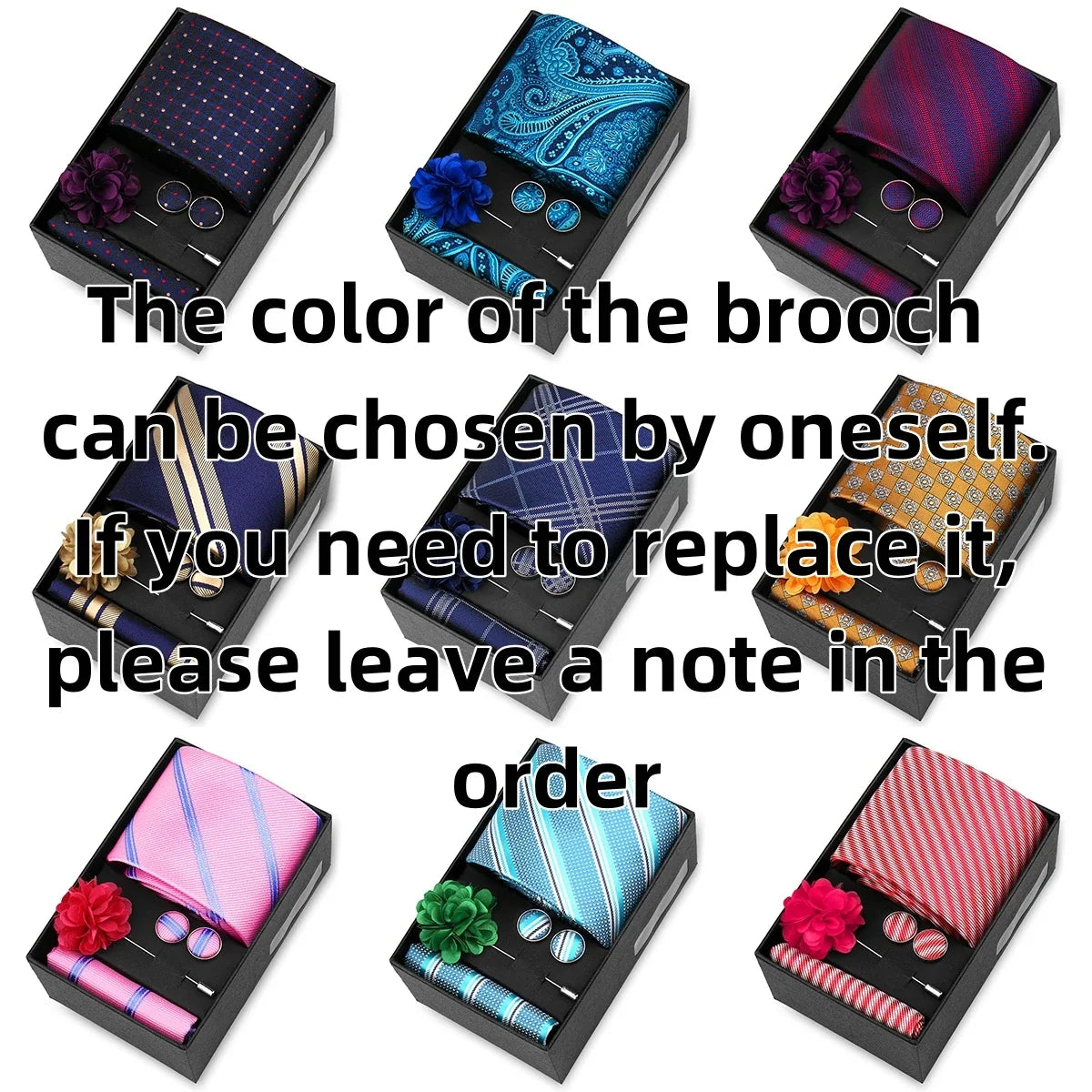 Elegant Men’s Necktie Gift Set - Fashion Tie with Handkerchief, Cufflinks & Brooch Pin Accessories for Business & Wedding
