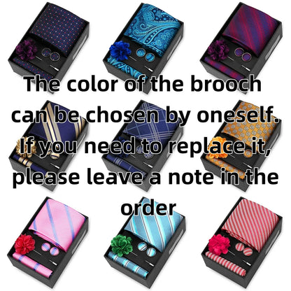 Elegant Men’s Necktie Gift Set - Fashion Tie with Handkerchief, Cufflinks & Brooch Pin Accessories for Business & Wedding