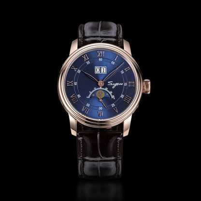 Sugess Moonphase Men’s Automatic Mechanical Watch — 40MM Stainless Steel with Seagull ST2528 Movement and Blue Sandstone Dial