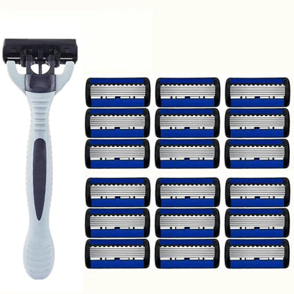 Men’s Manual Safety Razor – 6-Layer Stainless Steel Hair Removal Knife with Replaceable Heads and Razor Tools