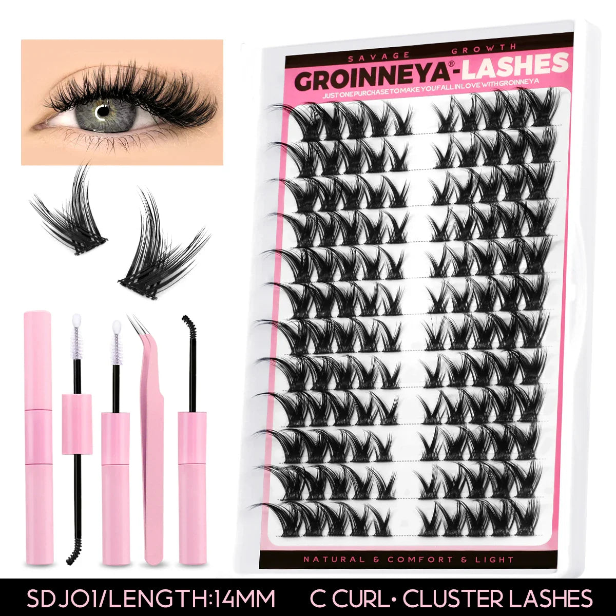 Lash Clusters Extension Kit – Fake Eyelashes Set with Lash Bond, Seal, and Applicator Tool for Makeup