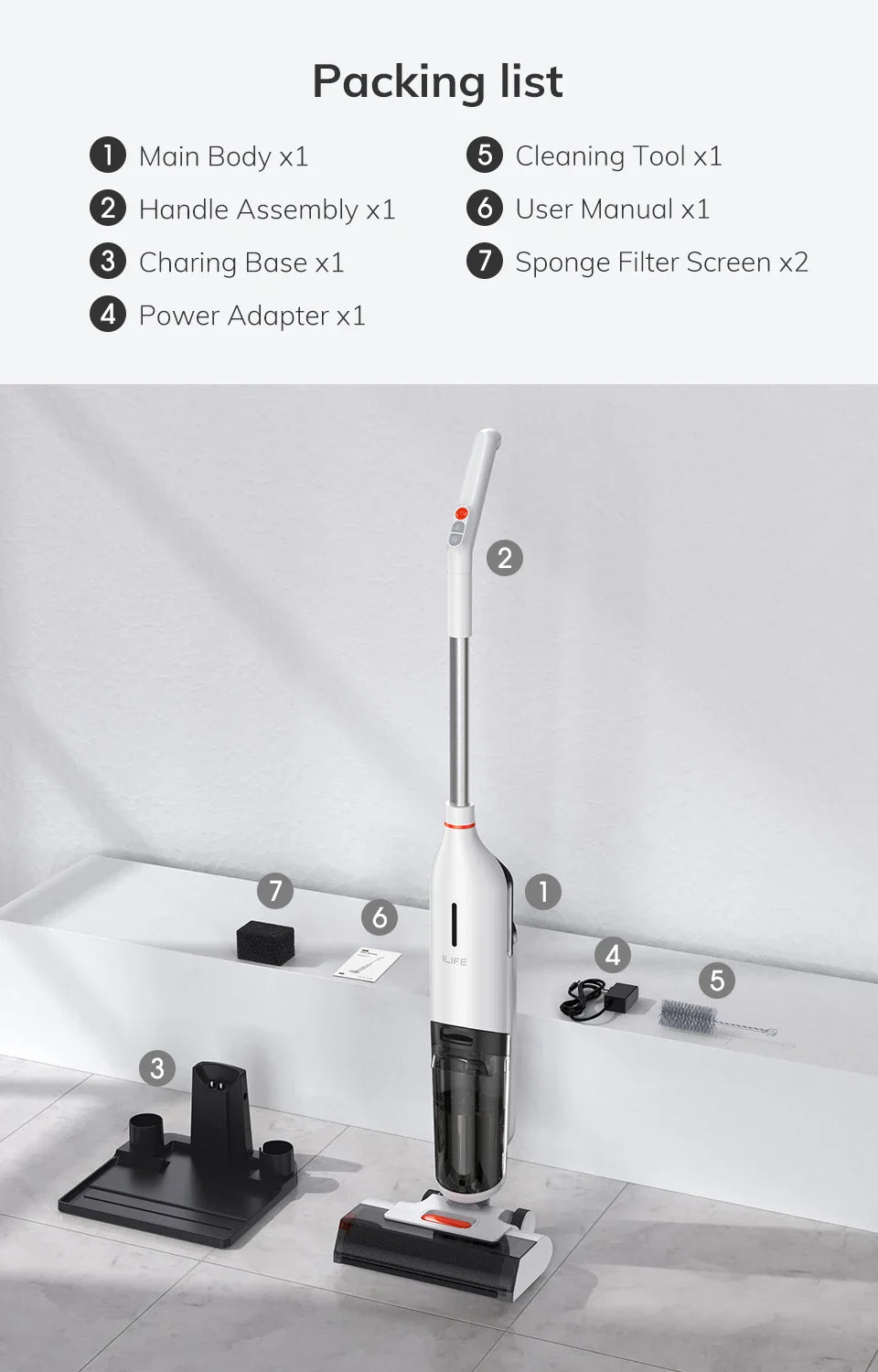 ILIFE W90 Cordless Wet Dry Smart Mop – 5500Pa Suction, Self-Cleaning in 1 Minute, Large Dual Water Tank