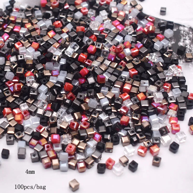Pink Czech Glass Crystal Beads - 3mm 4mm 5mm Cube Square Candy Seed Beads for DIY Jewelry Making Charms