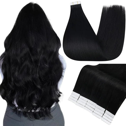 Full Shine Tape In Human Hair Extensions - 100% Remy Straight Hair Double Sided Silky Natural Tapes for Women