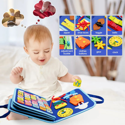 Montessori Toddler Busy Board – Educational Activity for Dress Motor Skills, Baby Learning Toy for Travel