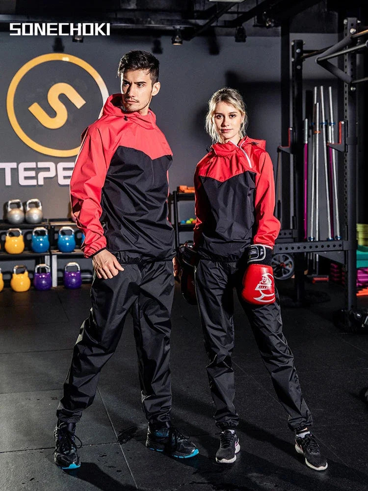 Unisex Sauna Suit — Women's & Men's Gym Clothing Set with Pullover Hoodie for Running, Fitness, Weight Loss & Sweating