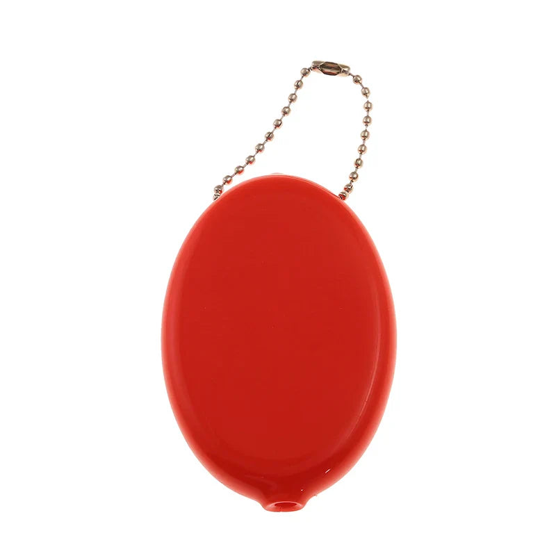 Small Oval PVC Coin Purse – Colorful Change Holder with Chain for Travel & Accessories