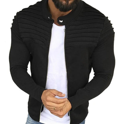 Men's Lightweight Full Zip Collar Jacket - Long Sleeve Sweatshirt with Pockets for Autumn & Winter Outwear, Black