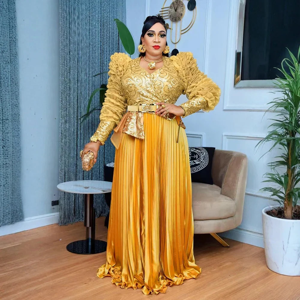2026 African Dashiki Sequin Dress - Plus Size Ankara Wedding & Party Maxi Gown