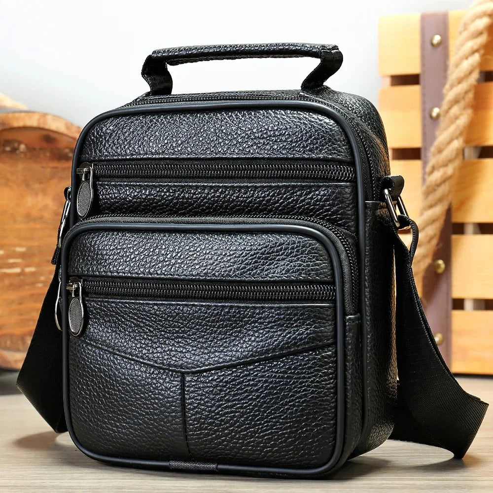 Men’s Genuine Leather Crossbody Bag – Small Outdoor Casual Bag for Motorcycle and Daily Use