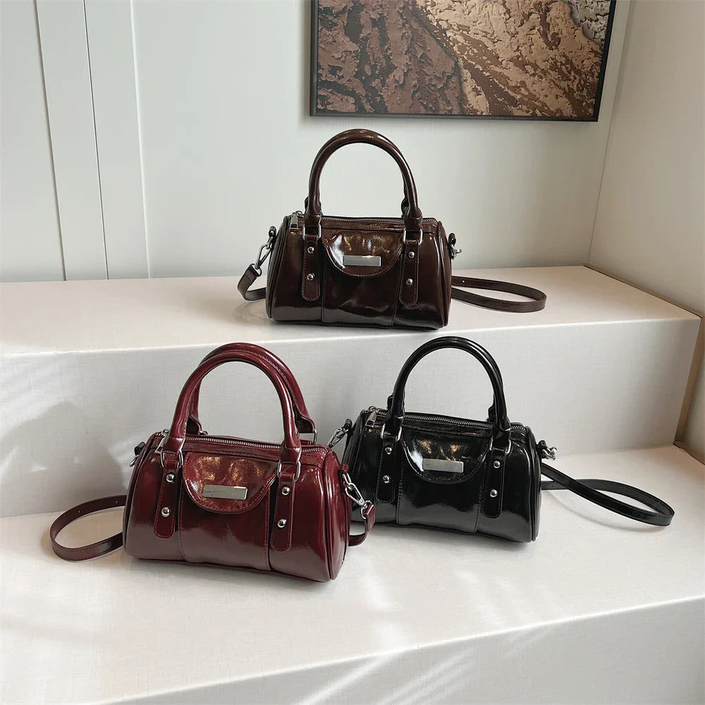 Burgundy Mini Top-Handle Bag for Women — PU Leather Shoulder & Crossbody Handbag 2024 Luxury Designer