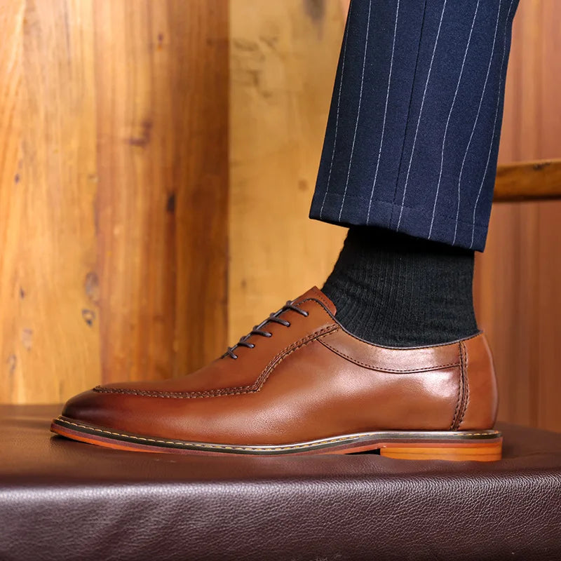 Men’s Cowhide Leather Dress Shoes - Elegant U-Tip Business Formal & Wedding Shoes Sizes 38-47