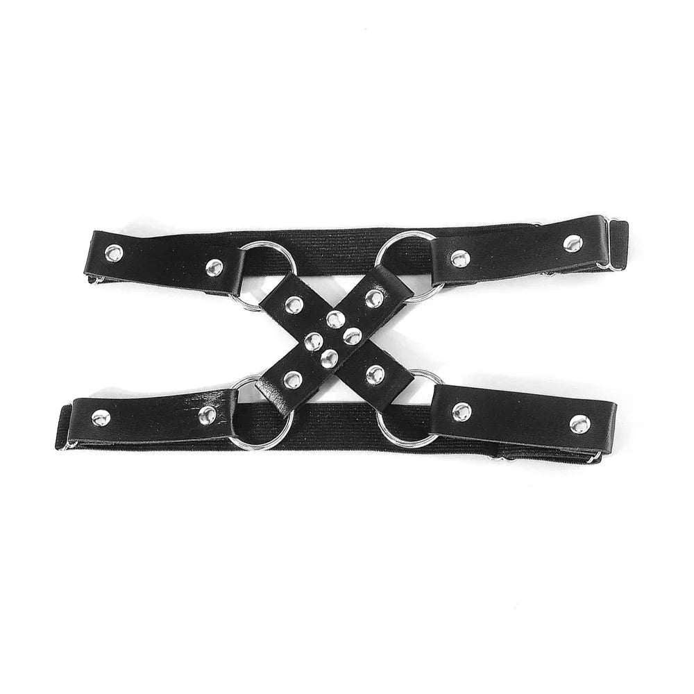 Gothic Punk X-Shape Black Leather Thigh Garter – Sexy Rock Leg Harness for Women & Girls