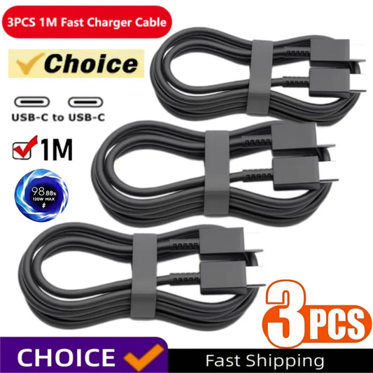 3PCS 100W USB-C to USB-C Fast Charging & Data Cable for Samsung Galaxy S22 S23 S24 S25, Note & A Series