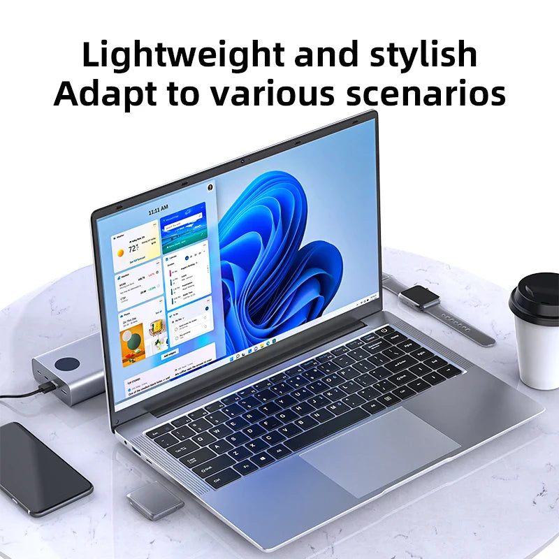 14.1" Ultra Slim Laptop – Intel Atom A3950, 12GB RAM, 1–2TB SSD, Windows 11 Pro, 1080P HD Notebook for Office & Study