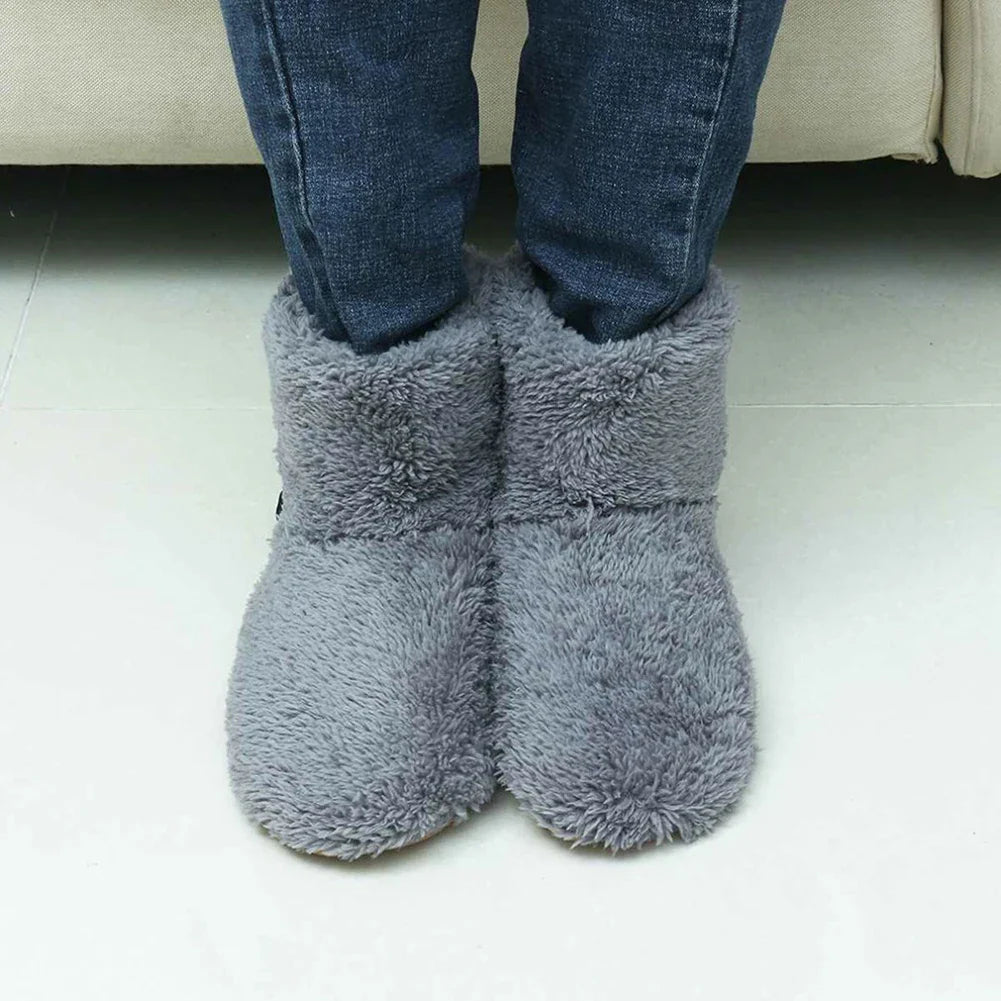 USB Electric Heated Shoes – Men & Women Winter Warm Snow Boots, Plush Electric Slippers & Foot Warmer House Shoes