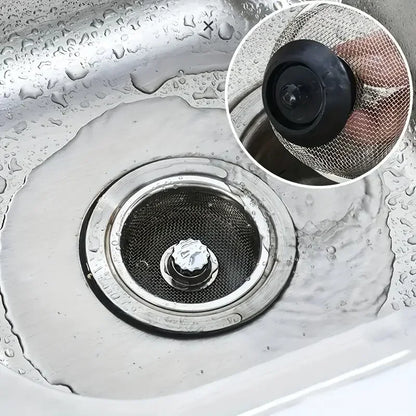 Kitchen Sink Strainer Set - Stainless Steel Mesh Drain Basket with Handle & Stopper