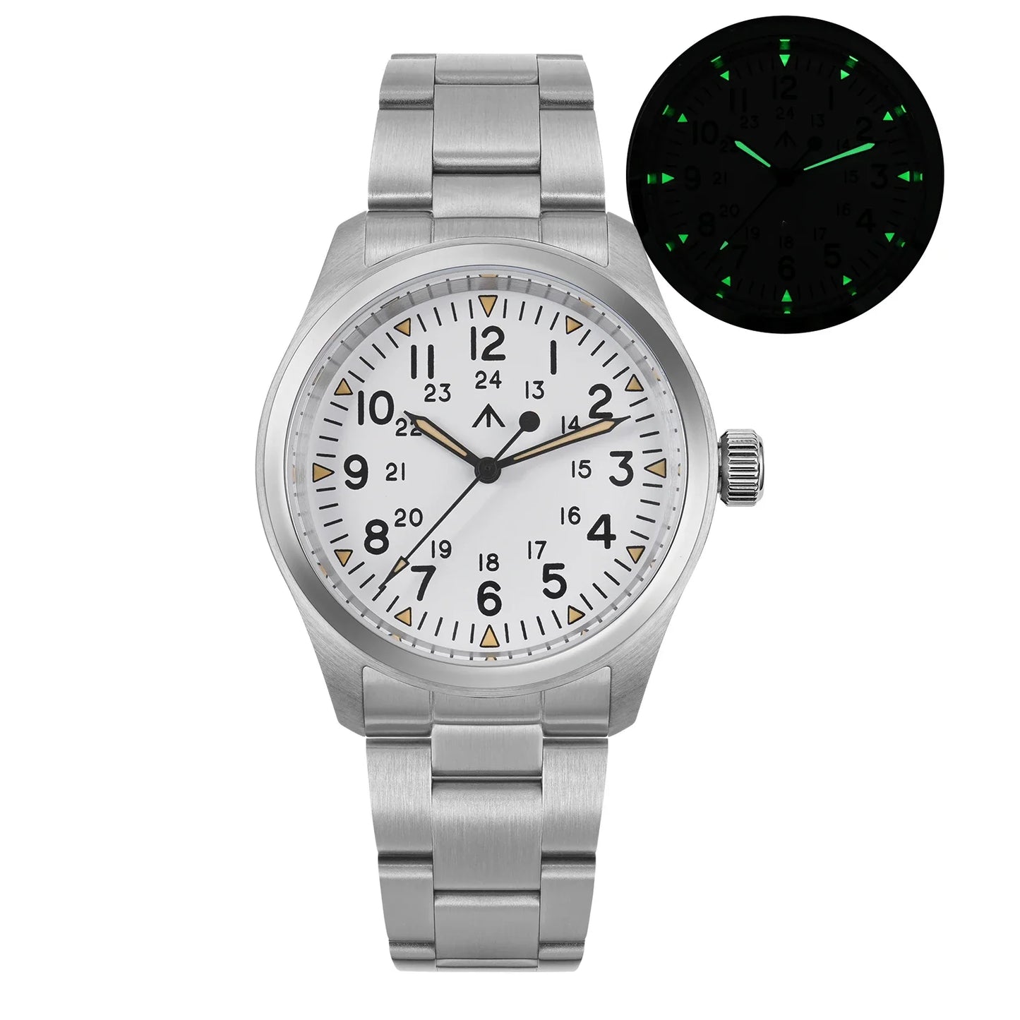 Militado ML08 Vintage Quartz Watch - VH31 Movement 38mm Sapphire Crystal Wristwatch with C3 Green Luminous Dial