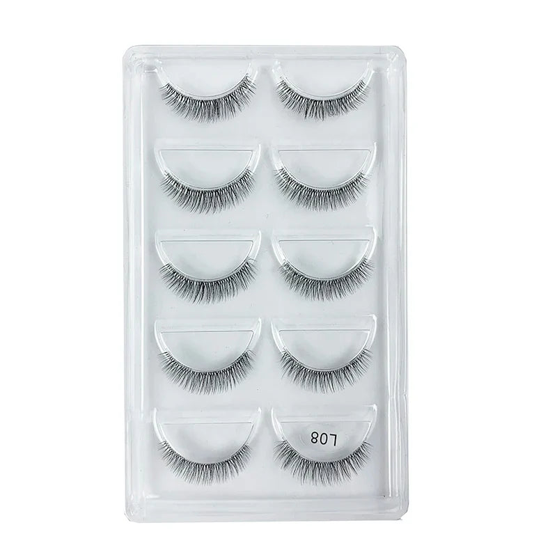 5 Pairs Manga Style Cosplay False Eyelashes – Soft Natural Short Mink Strip Lashes with Clear Band