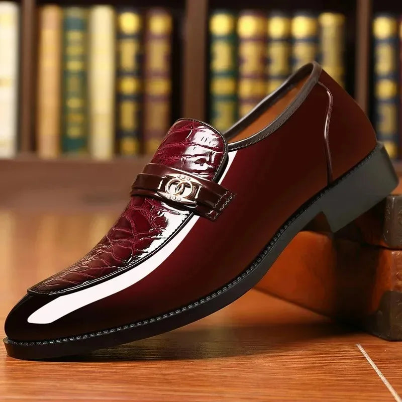 Men's Pointed Toe Patent Leather Dress Shoes - Slip-On Wedding & Business Loafers