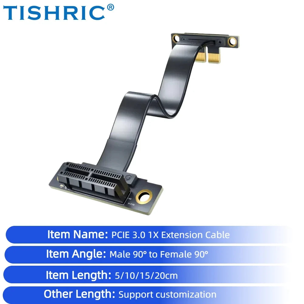 TISHRIC PCIe 3.0 X1 Extension Cable - 5/10/15/20CM High Speed PCI Express Riser Cable with 90°/180° Right Angle Connector