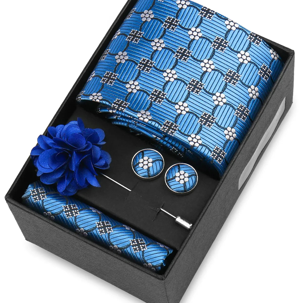Elegant Men’s Necktie Gift Set - Fashion Tie with Handkerchief, Cufflinks & Brooch Pin Accessories for Business & Wedding