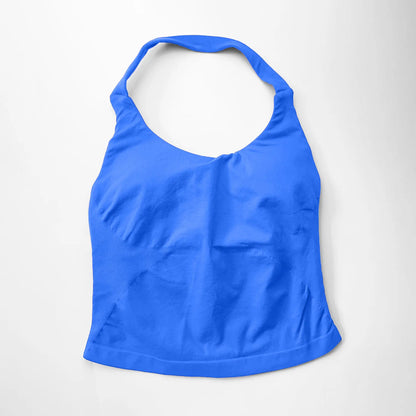 NCLAGEN Women’s Gym Halter Top - Longline Strappy Padded Tank for Yoga, Fitness, Running & Activewear Workouts