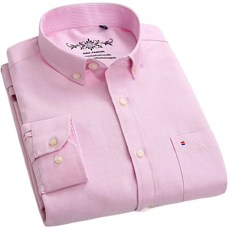 Men’s Slim Fit Long Sleeve Shirt - Formal Plaid Cotton Office Shirt with Single Pocket