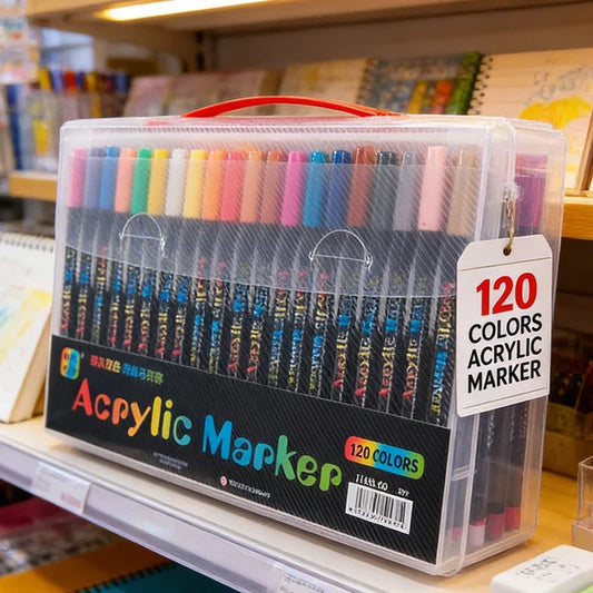 24-120 Colors Dual Tip Acrylic Markers - Brush Paint Pens for Rock, Canvas, Wood, Ceramic Art and Kids Crafts
