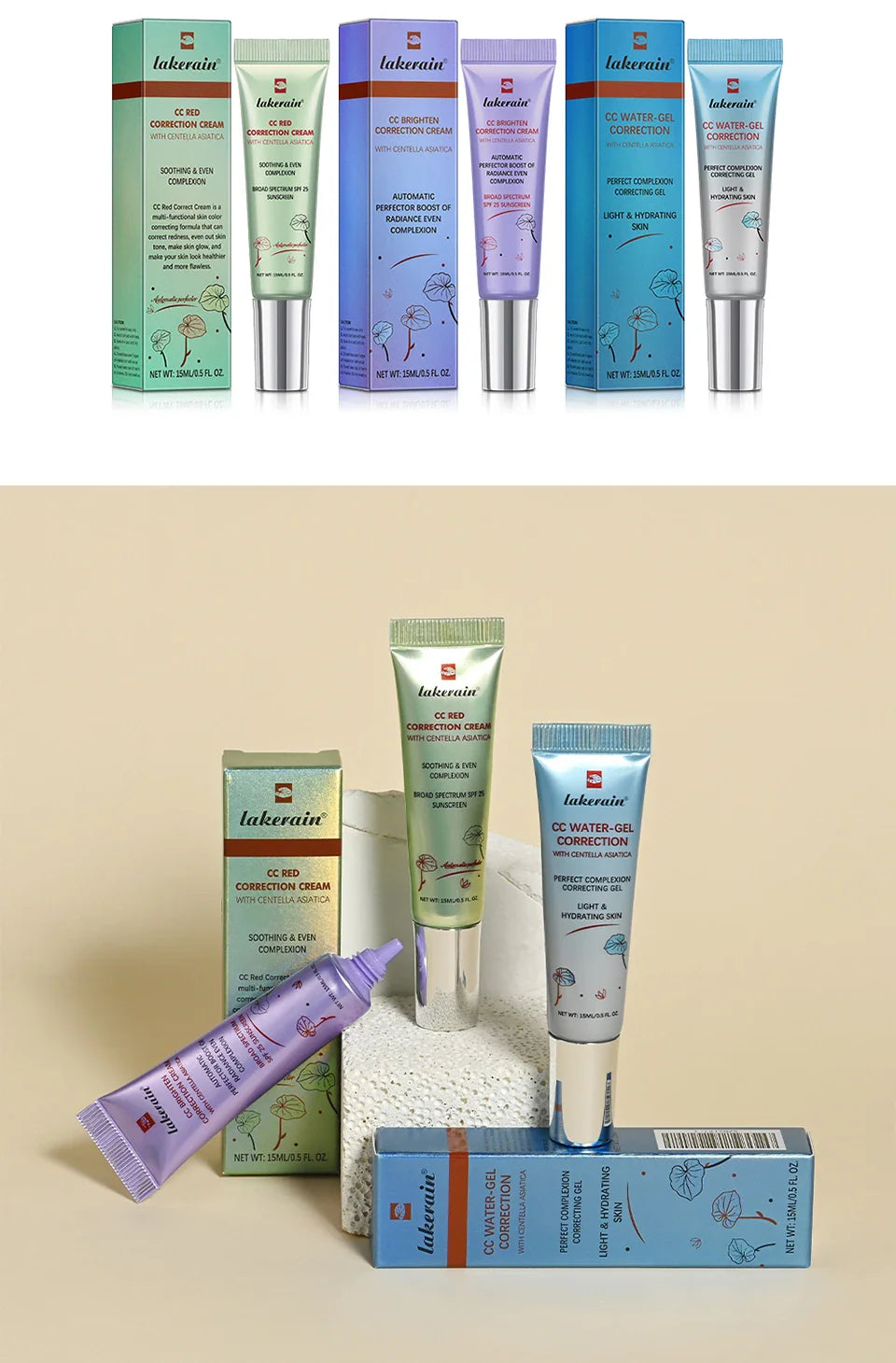 CC Cream Centella High Coverage Foundation — Color-Changing Liquid Base Makeup for Face, Korean Style