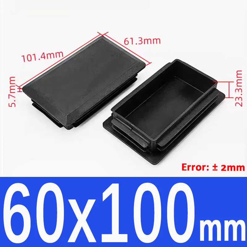 Black Square Tube End Caps - Plastic Blanking Plugs for Furniture, Tables & Chairs 10-100mm