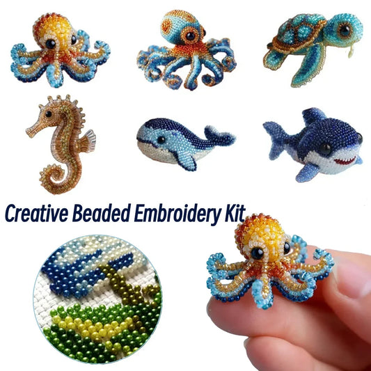 Creative Beaded Embroidery Kit - Cute Ocean Animal DIY Beadwork Set for Beginners, Relaxing Craft & Decorative Projects
