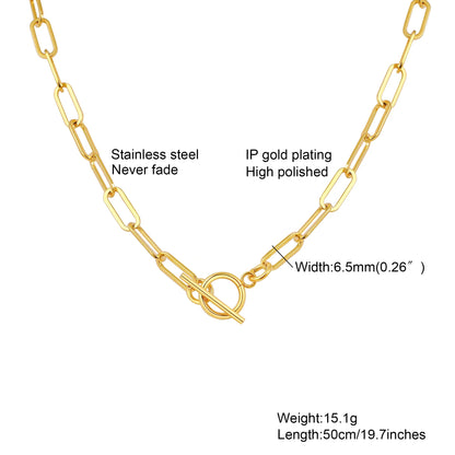 Chunky Gold-Plated Link Necklace — Stainless Steel Oval Chain Choker for Women, Minimalist Jewelry