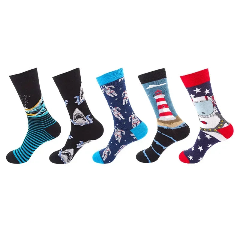 Men's Cotton Dress Socks 5-Pair Pack - Funny Casual Novelty Crew Socks Gift Set