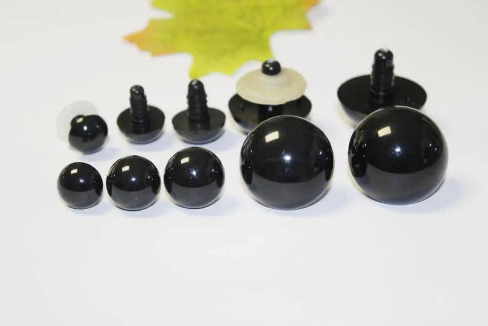 20pcs Black Round Safety Toy Eyes - 4mm to 50mm Craft Eyes with Back Washers
