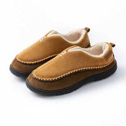 Men's Winter Slipper Boots - Furry Warm Indoor Shoes with Non-Slip PU Sole