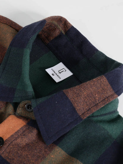 Vintage Plaid Flannel Shirt - Men’s Long Sleeve Casual Loose Top for Spring & Fall Wear