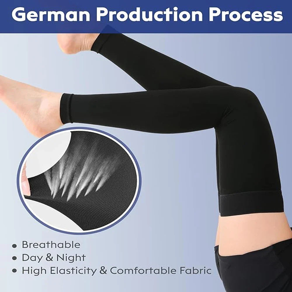 Thigh High Footless Compression Stockings for Men & Women – Silicone Grip Top Firm Support for Varicose Veins, Swelling & Improved Circulation