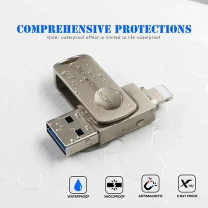 Metal OTG USB 3.0 Pen Drive – 32GB, 64GB, 128GB, 256GB Memory Stick for iPhone, iPad, Lightning, iOS