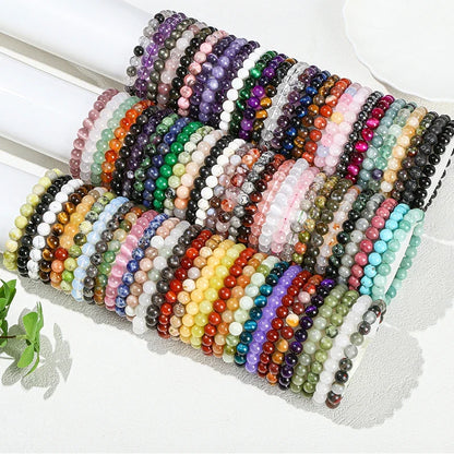 Natural Stone Beaded Bracelet - Obsidian, Fluorite & Quartz Healing Stretch Jewelry for Men & Women