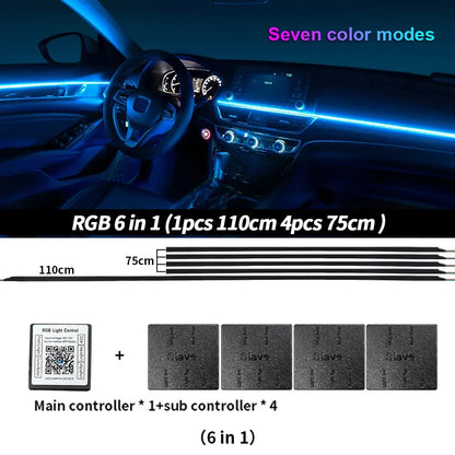 6/10/14/18 in 1 RGB LED Car Ambient Light - APP Controlled Acrylic Interior Atmosphere Strip with 64/213 Color Symphony Lighting