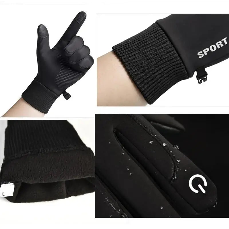 Black Winter Touch Screen Gloves - Waterproof, Fleece-Lined Full Finger for Cycling, Skiing, and Motorcycle Riding