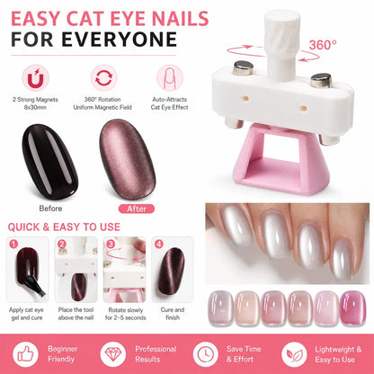 Automatic Cat-Eye Nail Art Tool - Glass Bead Magnetic Design Kit with 8×30mm Magnets for Beginners