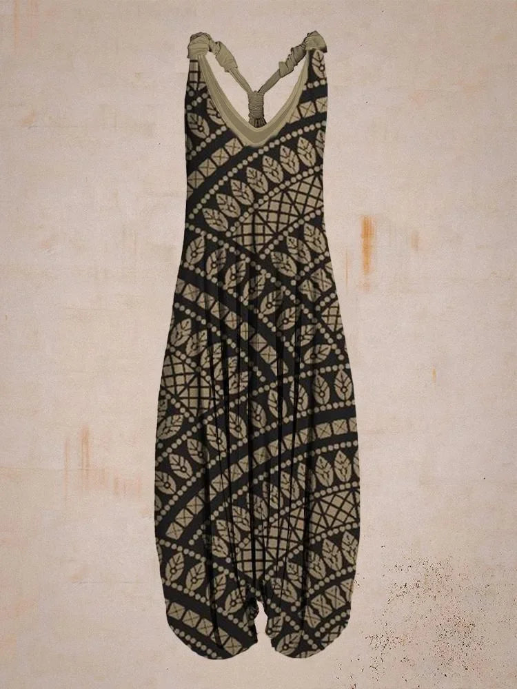 Bohemian Wide Leg Jumpsuit - Vintage Mandala Paisley Print Loose Fit Backless Women Harem Romper