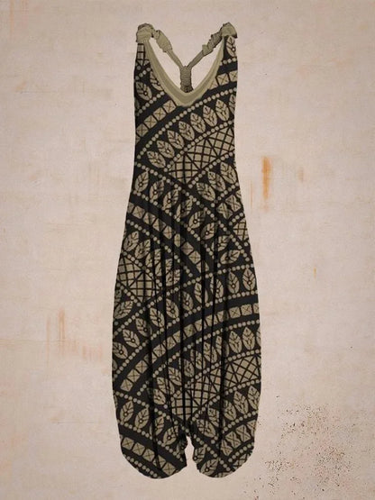 Bohemian Wide Leg Jumpsuit - Vintage Mandala Paisley Print Loose Fit Backless Women Harem Romper