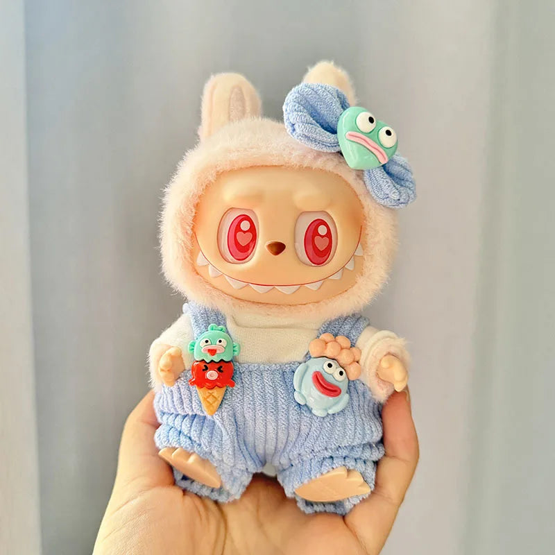 17cm Mini Plush Doll Clothes Set – Kpop EXO Labubu Idol Doll Shark Onesie & Accessories, DIY Girl Gift