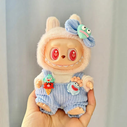 17cm Mini Plush Doll Clothes Set – Kpop EXO Labubu Idol Doll Shark Onesie & Accessories, DIY Girl Gift